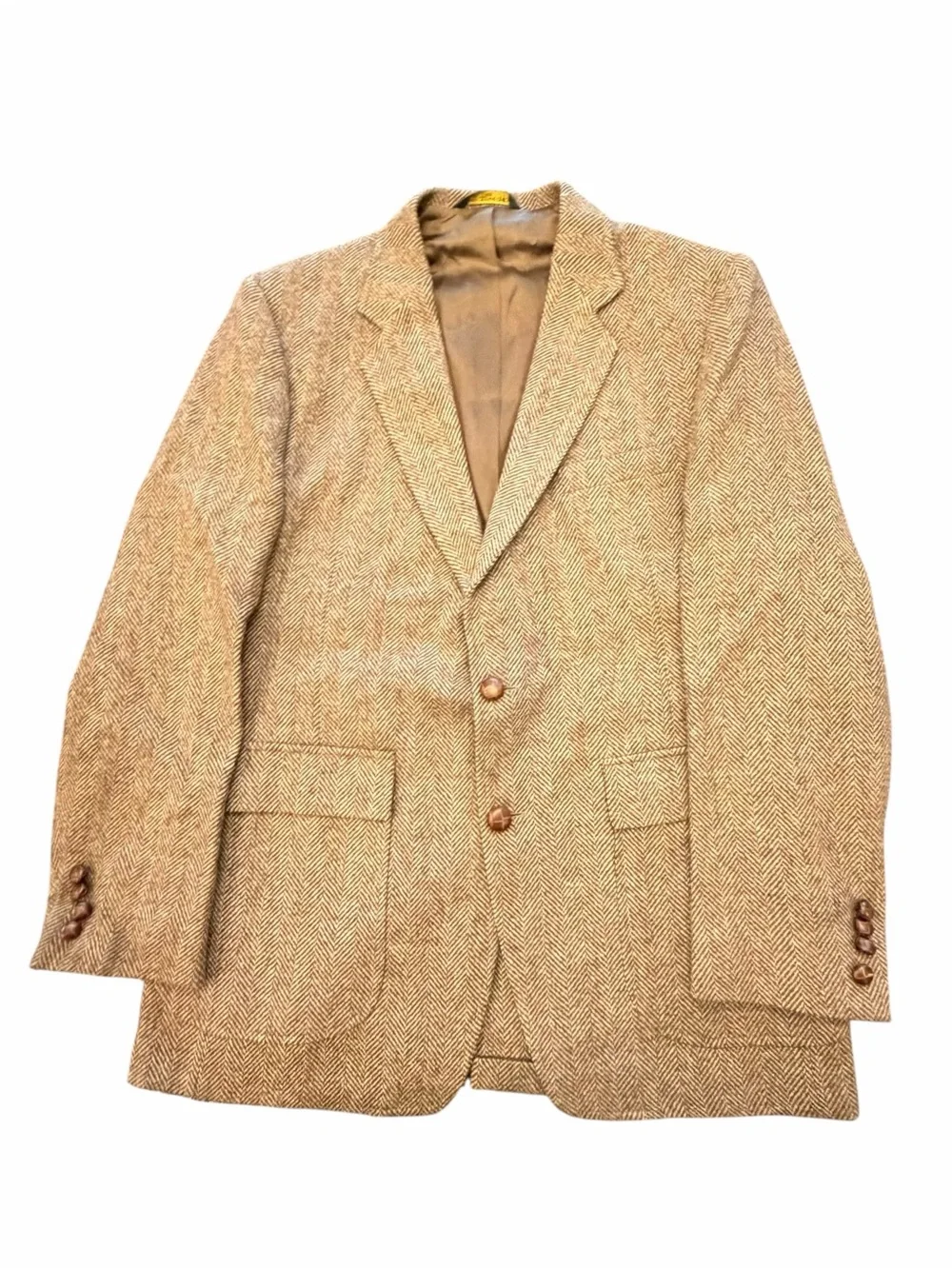 Haggar Imperial Blazer Men 40” Brown Multi Tweed Herringbone Wool USA Vintage